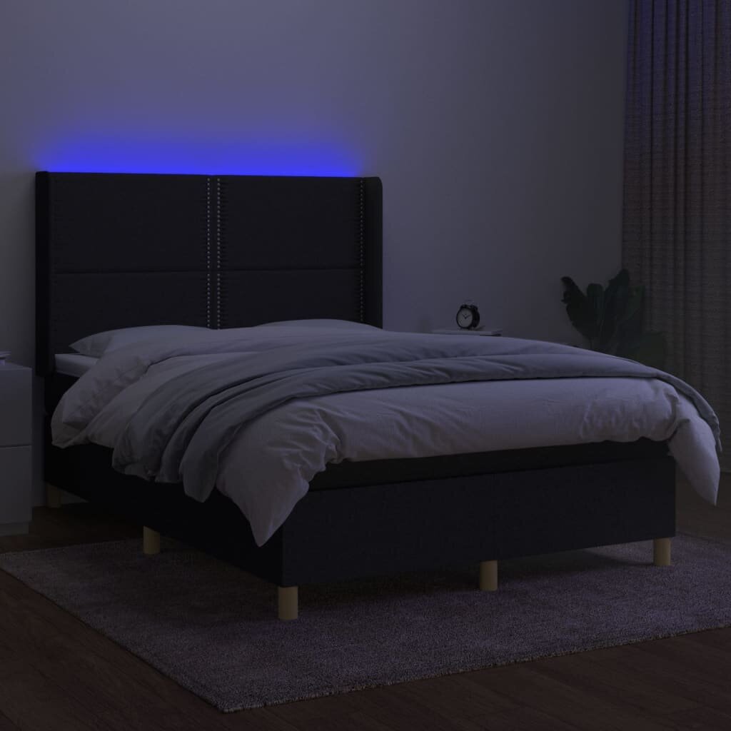 vidaXL atsperu gulta ar matraci, LED, melns audums, 140x190 cm cena un informācija | Gultas | 220.lv