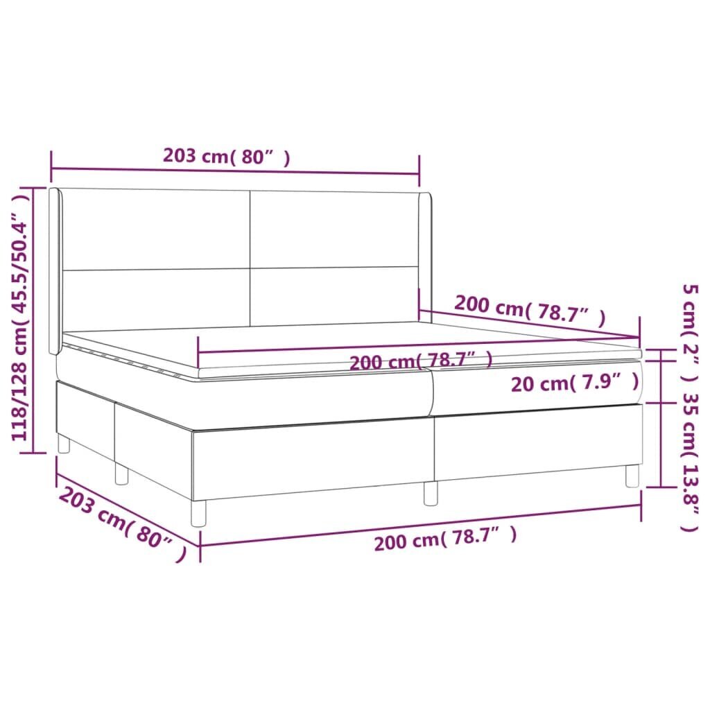 vidaXL atsperu gulta ar matraci, LED, tumši pelēks audums, 200x200 cm цена и информация | Gultas | 220.lv