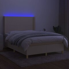 vidaXL atsperu gulta ar matraci, LED, krēmkrāsas audums, 140x190 cm cena un informācija | Gultas | 220.lv