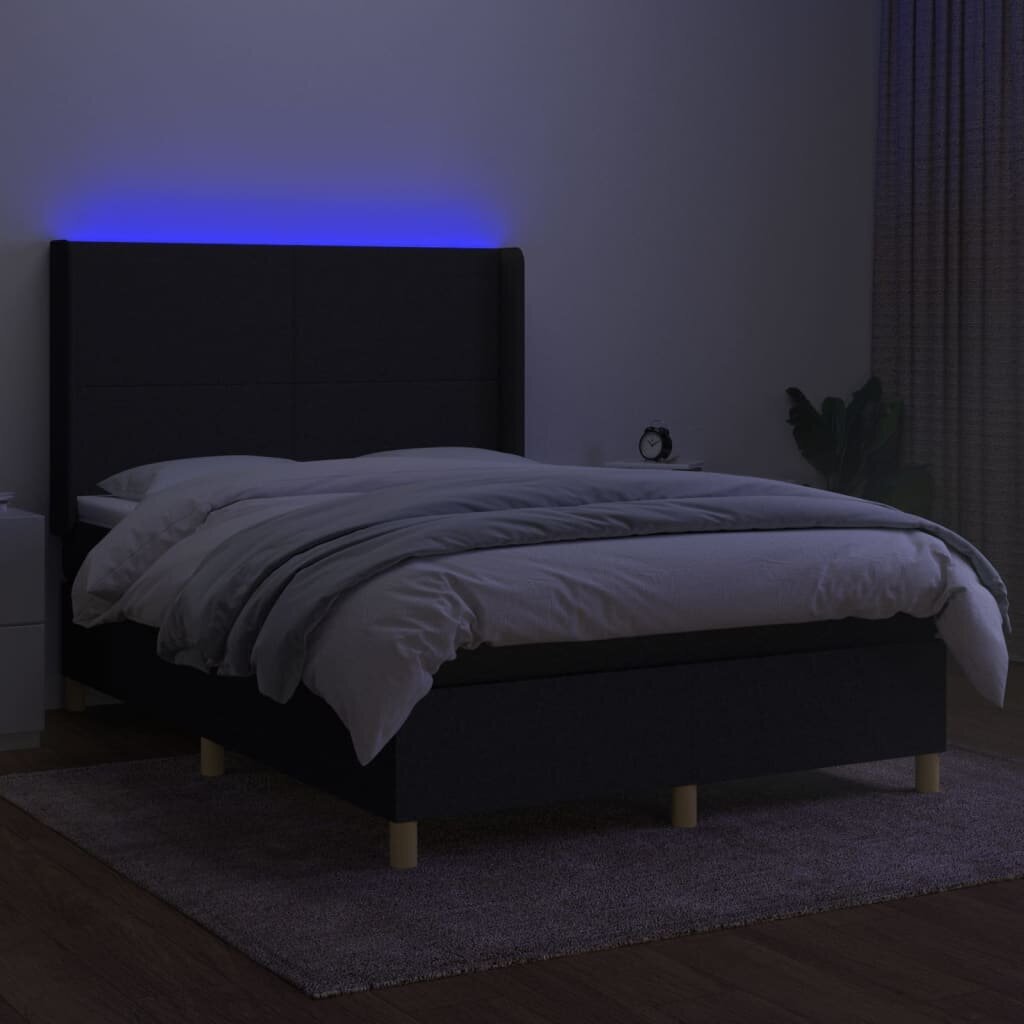 vidaXL atsperu gulta ar matraci, LED, melns audums, 140x190 cm цена и информация | Gultas | 220.lv