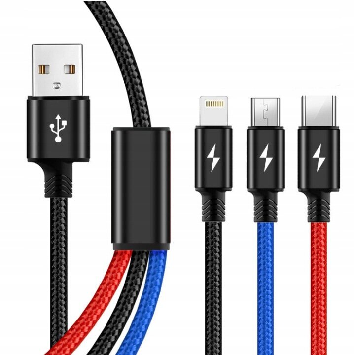 USB kabelis - USB tips C / microUSB / Lightning Pixel 1,1 m cena un informācija | Savienotājkabeļi | 220.lv