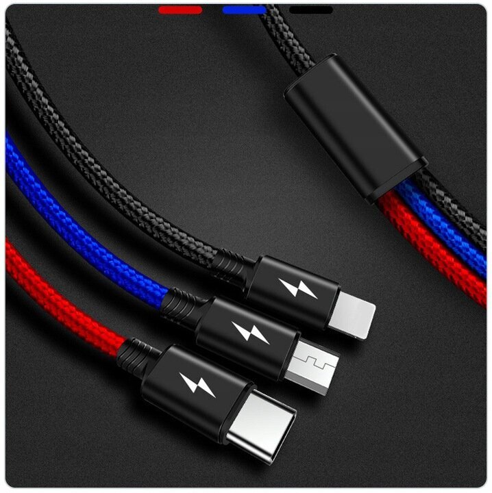 USB kabelis - USB tips C / microUSB / Lightning Pixel 1,1 m cena un informācija | Savienotājkabeļi | 220.lv