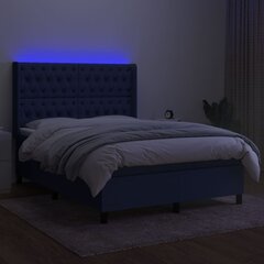 vidaXL atsperu gulta ar matraci, LED, zils audums, 140x190 cm cena un informācija | Gultas | 220.lv