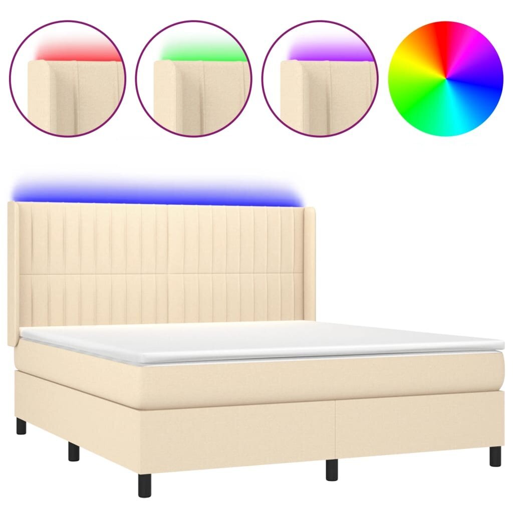vidaXL atsperu gulta ar matraci, LED, krēmkrāsas audums, 160x200 cm цена и информация | Gultas | 220.lv