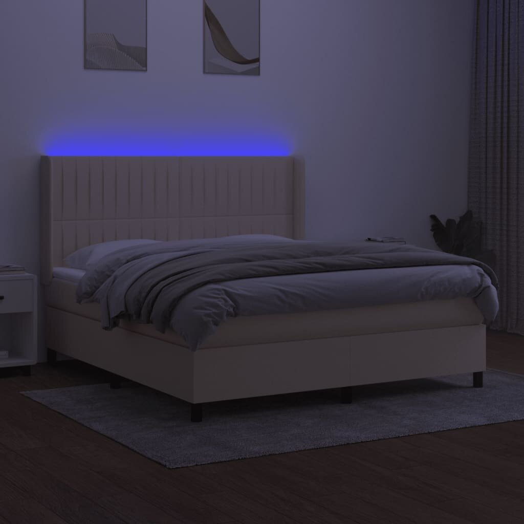 vidaXL atsperu gulta ar matraci, LED, krēmkrāsas audums, 160x200 cm цена и информация | Gultas | 220.lv