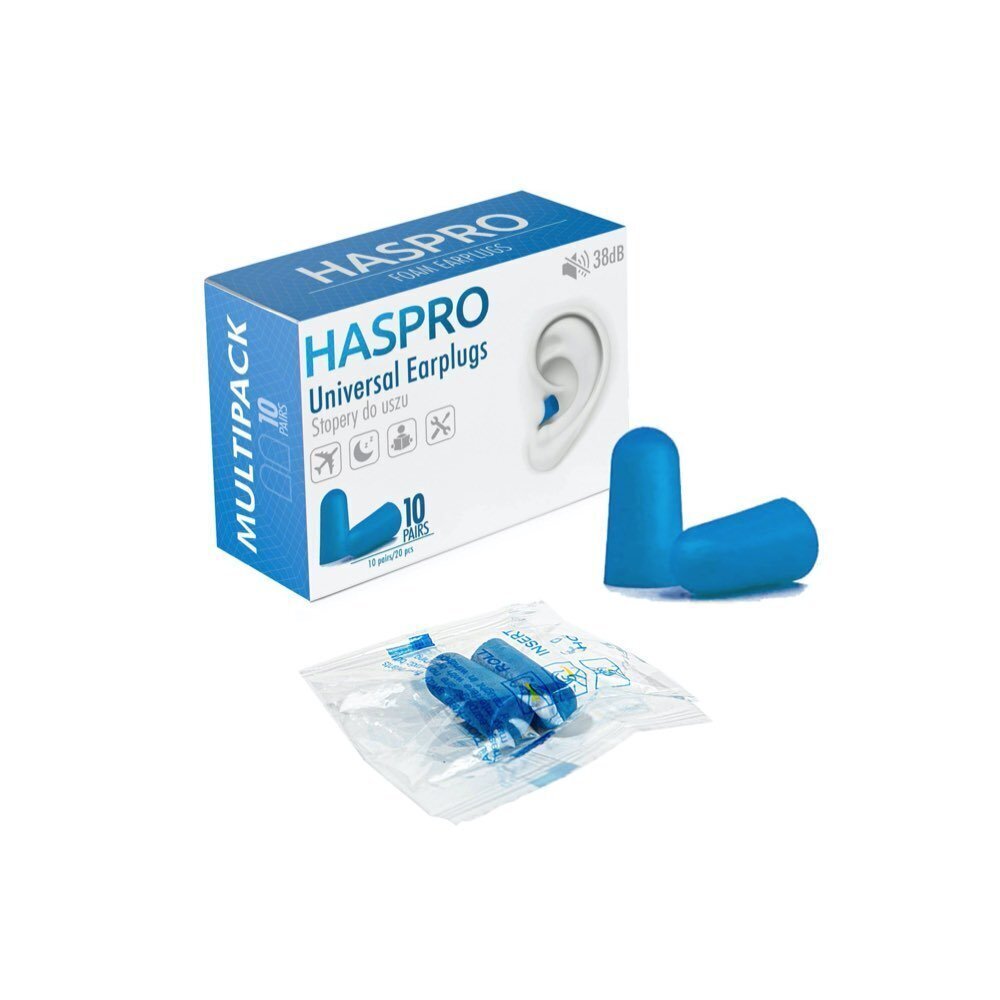 Haspro mīksti ausu aizbāžņi, 10pāri (38dB), zils cena un informācija | Galvas aizsargi | 220.lv