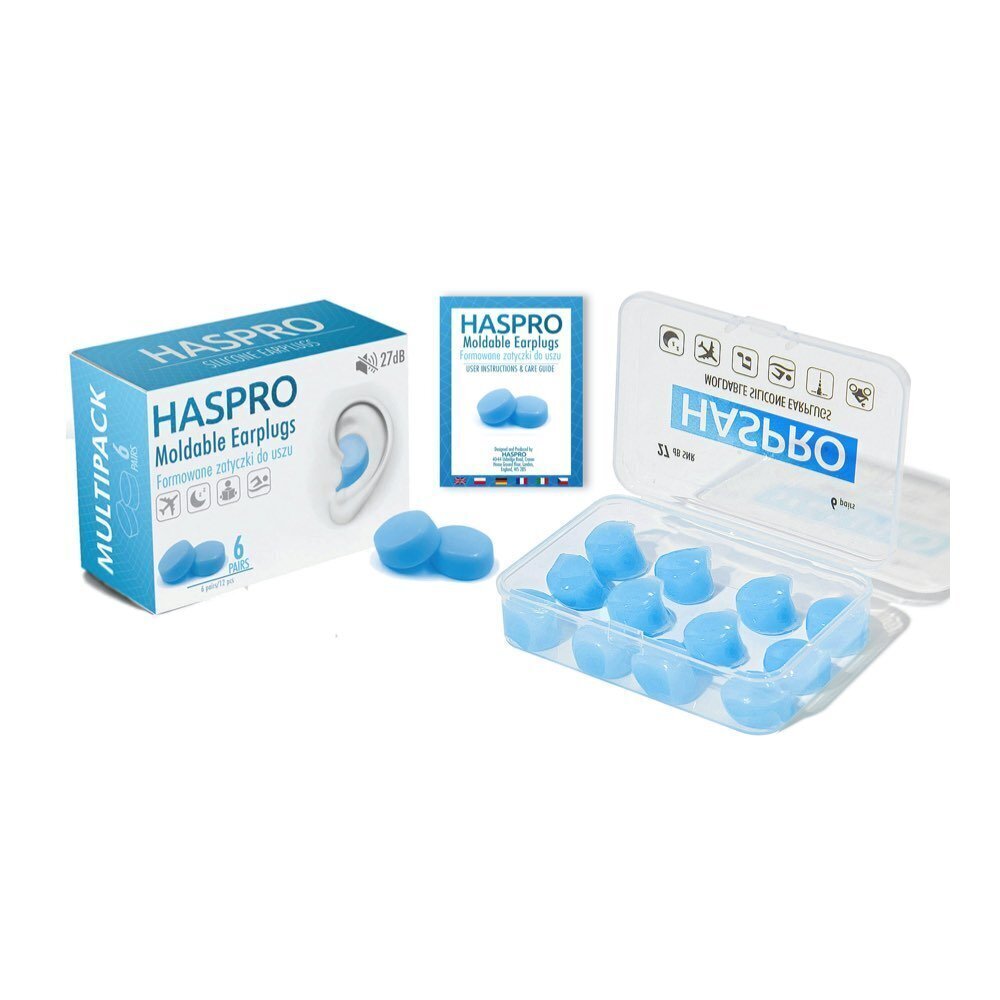 Haspro silikona ausu aizbāžņi (27dB), 6pāri, zils cena un informācija | Galvas aizsargi | 220.lv