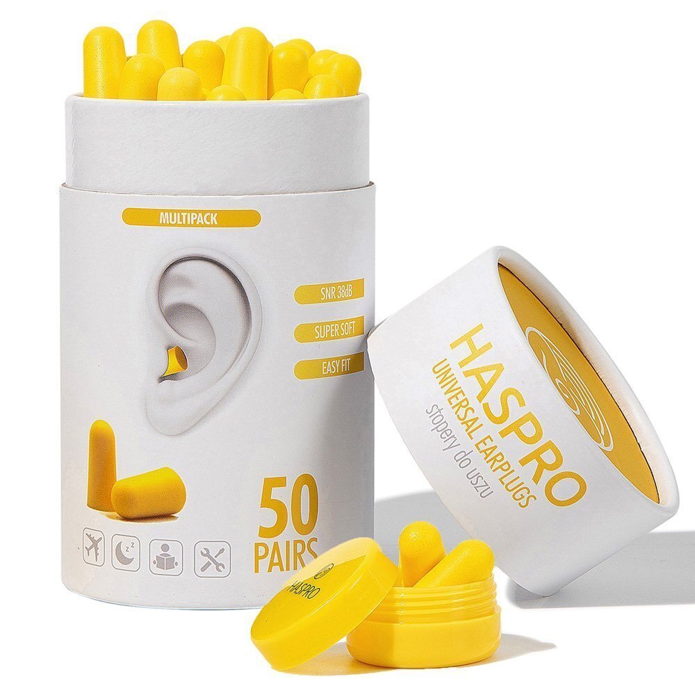 Haspro mīksti ausu aizbāžņi, 50pāri (38dB), dzeltens cena un informācija | Galvas aizsargi | 220.lv