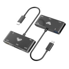 Aula OT-9573S 5in1 Hub adapteris USB-C uz Hdmi 4K 30Hz / VGA monitor / USB 3.0 / Audio 3.5mm / PD uzlāde цена и информация | Адаптеры и USB разветвители | 220.lv