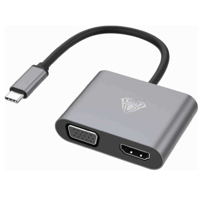Aula UC-901 2in1 Video Adapteris - Pāreja no USB-C uz Hdmi 4K 30Hz / VGA monitora ligzda cena un informācija | Adapteri un USB centrmezgli | 220.lv