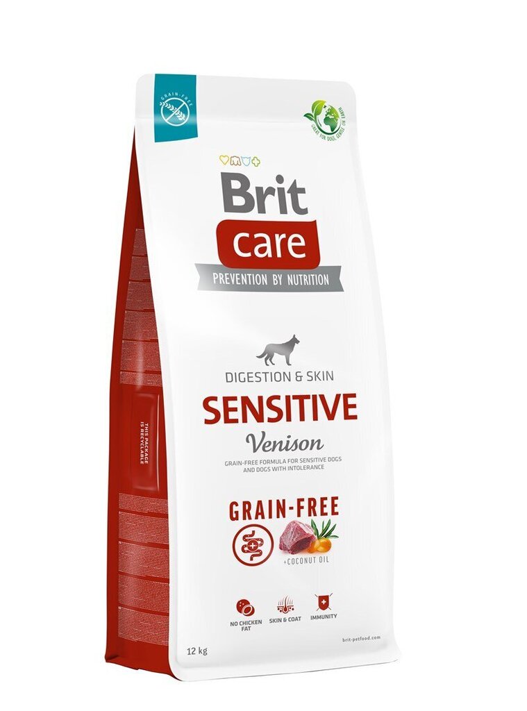 Sausā barība suņiem ar pārtikas nepanesības problēmām, bez graudiem, ar brieža gaļu Brit Care Grain-Free Sensitive Venison&Potato, 12 kg cena un informācija | Sausā barība suņiem | 220.lv