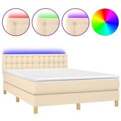 vidaXL atsperu gulta ar matraci, LED, krēmkrāsas audums, 140x200 cm cena un informācija | Gultas | 220.lv