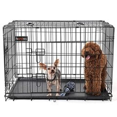 Клетка металлическая с двумя дверцами для собаки 122 х 81 х 76 см, размер XXXL, цвет черный цена и информация | Переноски, сумки | 220.lv