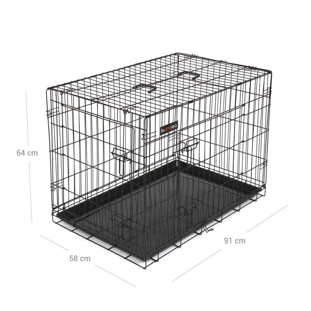 Metāla divdurvju suņu būris 91 x 64 x 58 cm XL izmērs, melnā krāsā cena un informācija | Transportēšanas būri, somas | 220.lv