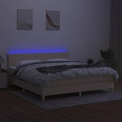 vidaXL atsperu gulta ar matraci, LED, krēmkrāsas audums, 180x200 cm cena un informācija | Gultas | 220.lv