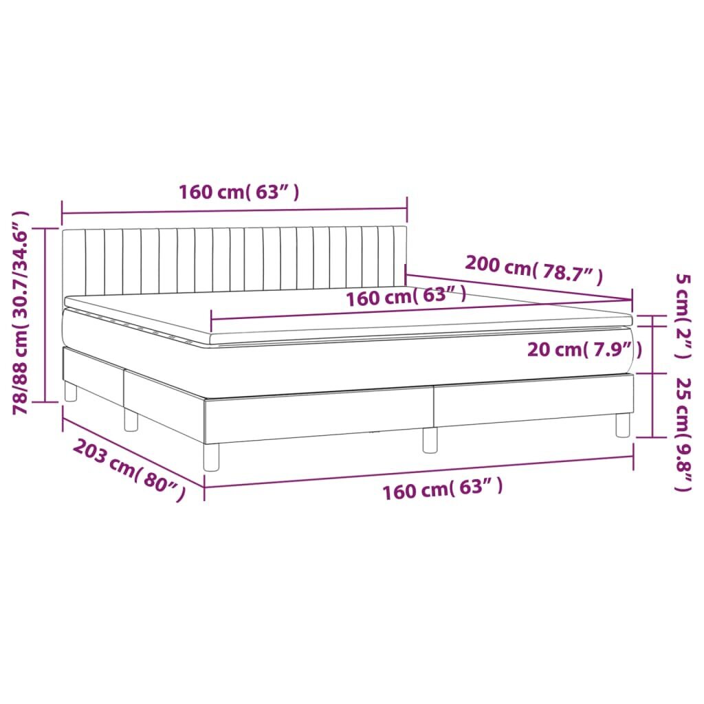 vidaXL atsperu gulta ar matraci, LED, krēmkrāsas audums, 160x200 cm цена и информация | Gultas | 220.lv