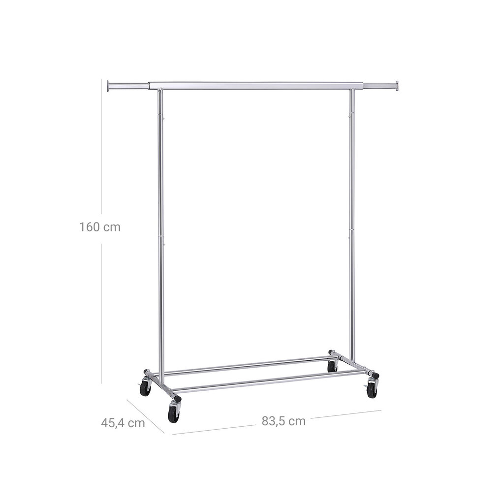 Metāla drēbju pakaramais uz riteņiem HSR13S, sudraba krāsā cena un informācija | Drēbju pakaramie | 220.lv