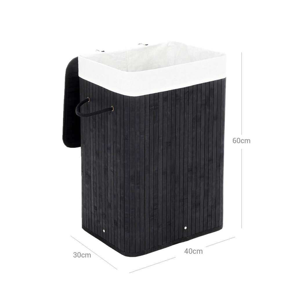 Bambusa veļas kaste 72 L, melna krāsa cena un informācija | Vannas istabas aksesuāri | 220.lv