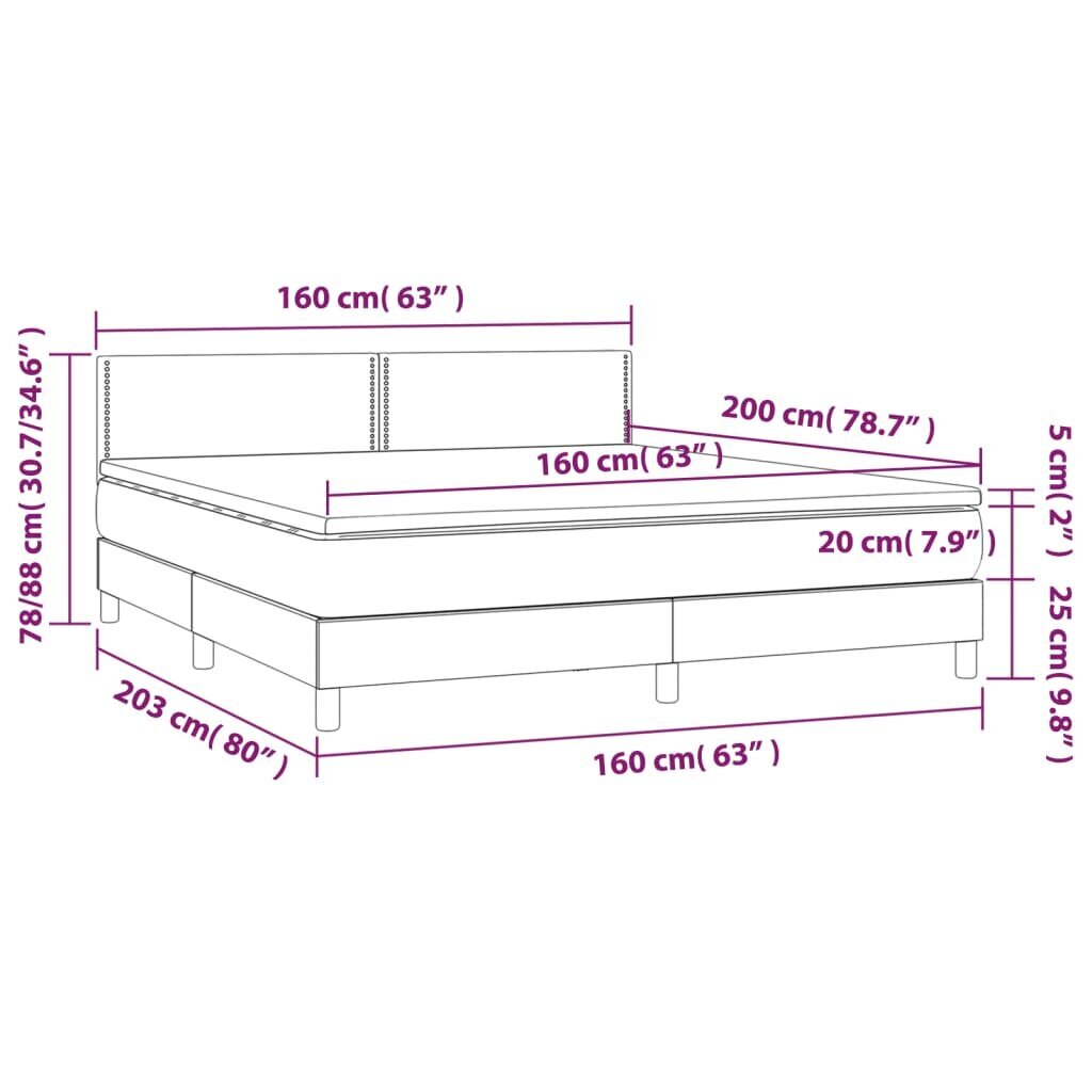 vidaXL atsperu gulta ar matraci, LED, zils audums, 160x200 cm cena un informācija | Gultas | 220.lv