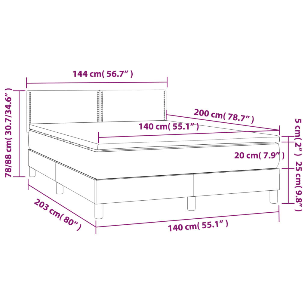 vidaXL atsperu gulta ar matraci, LED, tumši pelēks audums, 140x200 cm cena un informācija | Gultas | 220.lv