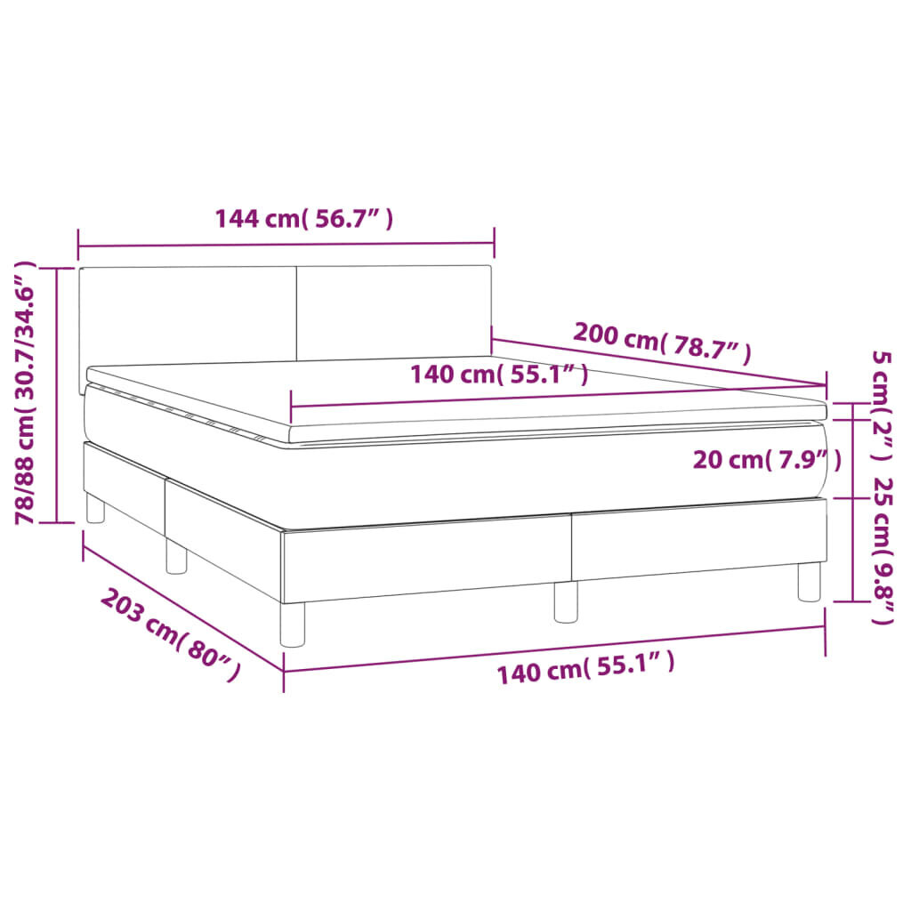 vidaXL atsperu gulta ar matraci, LED, tumši pelēks audums, 140x200 cm цена и информация | Gultas | 220.lv