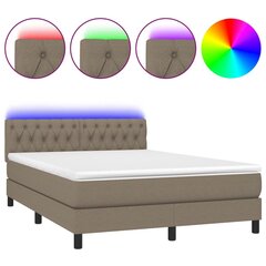 vidaXL atsperu gulta ar matraci, LED, pelēkbrūns audums, 140x200 cm цена и информация | Кровати | 220.lv