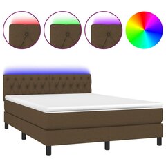 vidaXL atsperu gulta ar matraci, LED, tumši brūns audums, 140x200 cm цена и информация | Кровати | 220.lv
