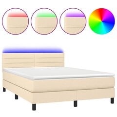 vidaXL atsperu gulta ar matraci, LED, krēmkrāsas audums, 140x190 cm cena un informācija | Gultas | 220.lv