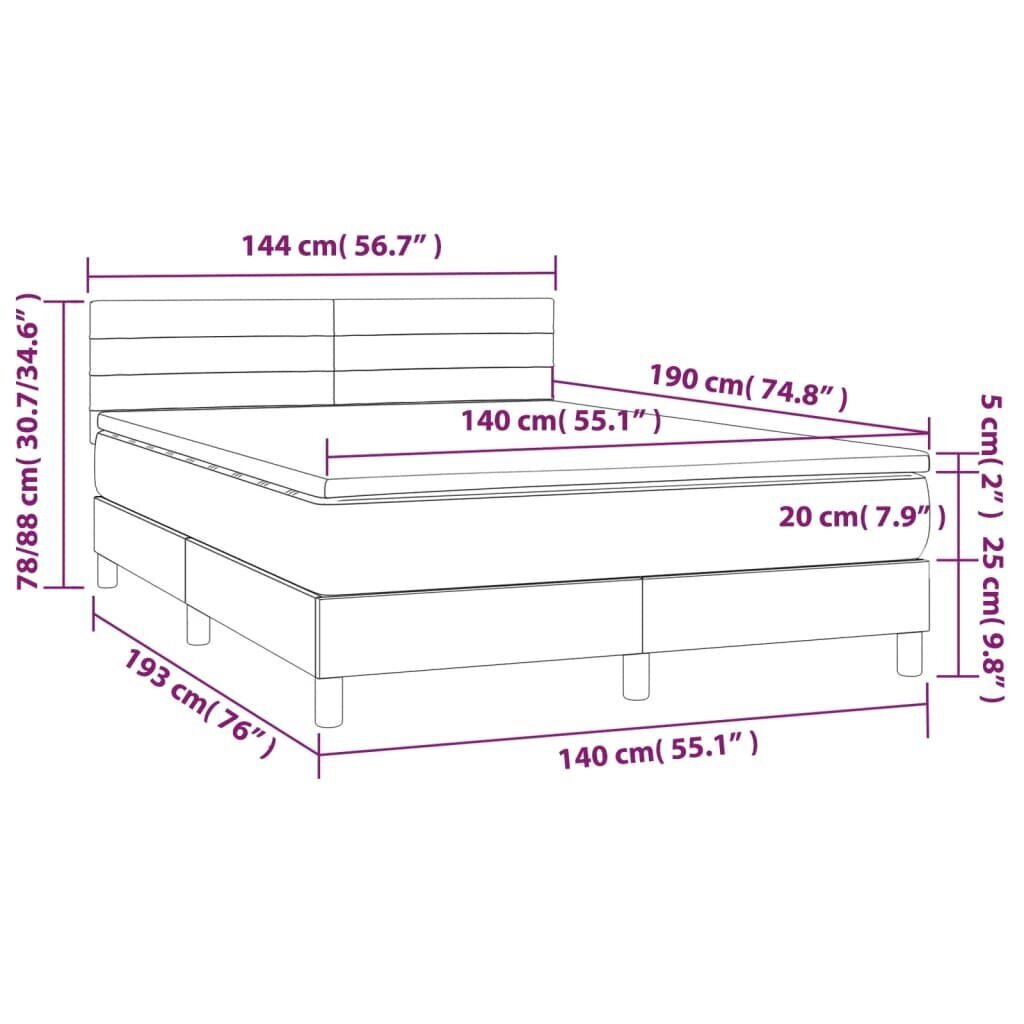 vidaXL atsperu gulta ar matraci, LED, krēmkrāsas audums, 140x190 cm cena un informācija | Gultas | 220.lv