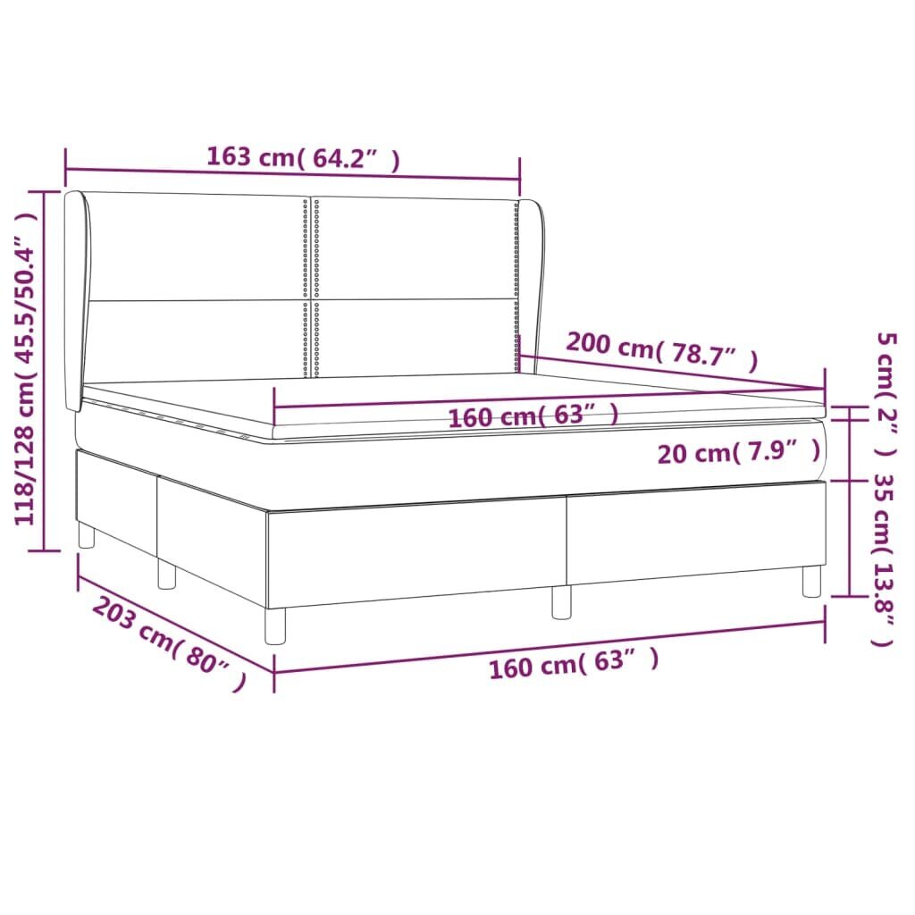 vidaXL atsperu gulta ar matraci, melns, 160x200 cm, audums цена и информация | Gultas | 220.lv