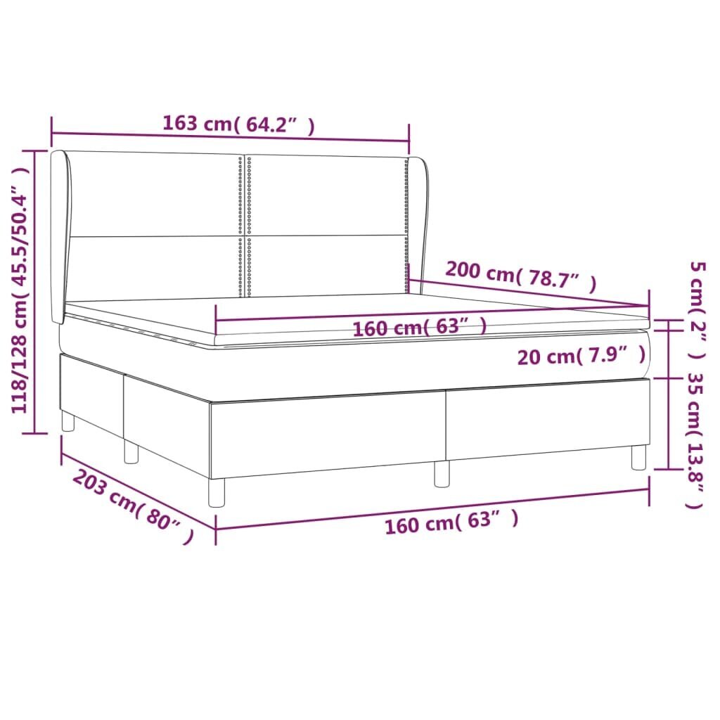 vidaXL atsperu gulta ar matraci, melns, 160x200 cm, audums cena un informācija | Gultas | 220.lv