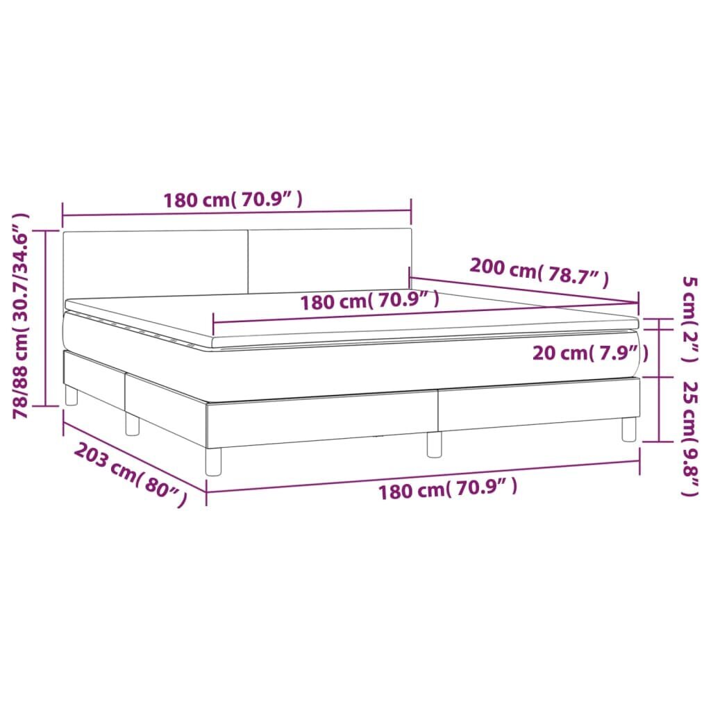 vidaXL atsperu gulta ar matraci, LED, gaiši pelēks audums, 180x200 cm cena un informācija | Gultas | 220.lv