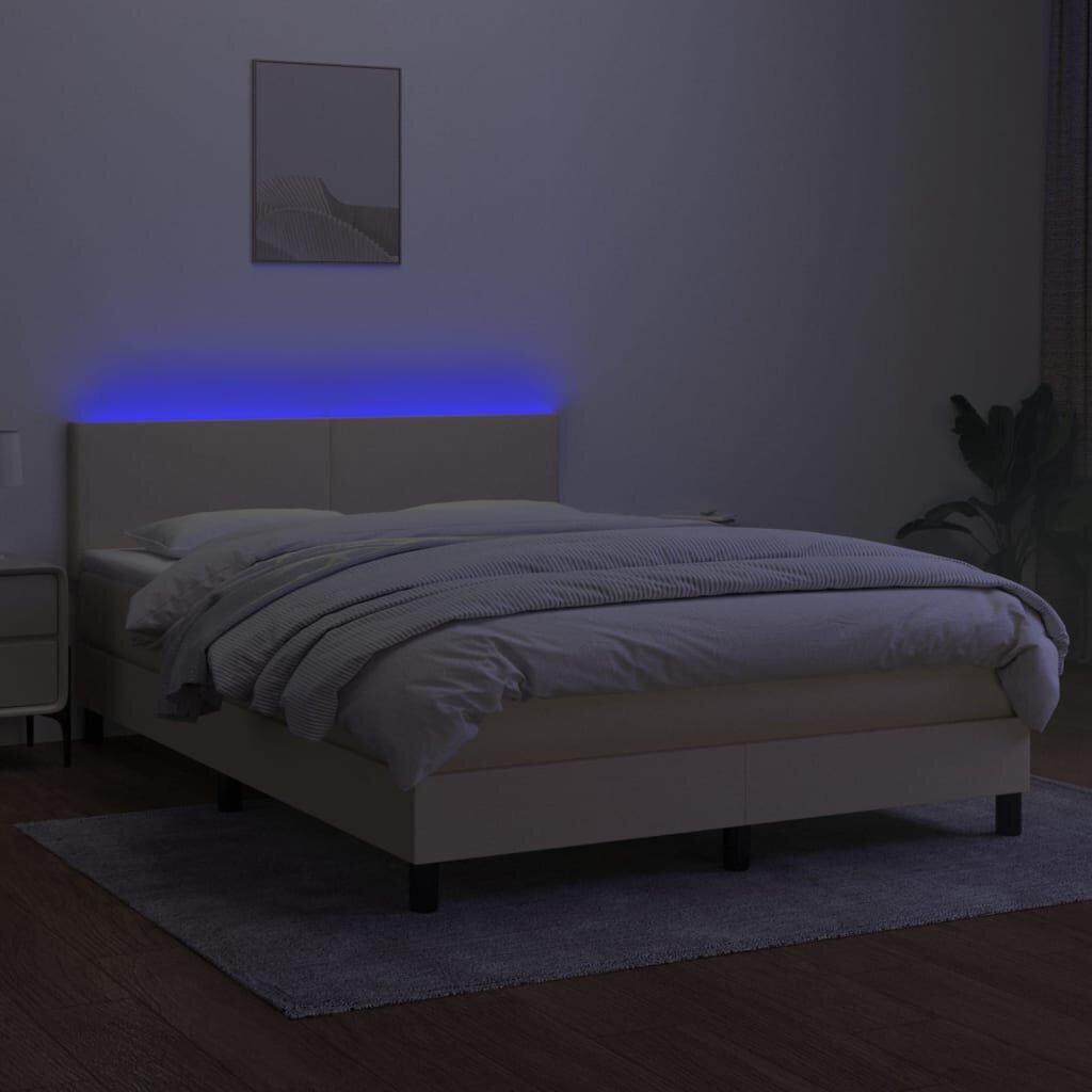 vidaXL atsperu gulta ar matraci, LED, krēmkrāsas audums, 140x200 cm цена и информация | Gultas | 220.lv