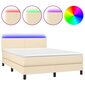 vidaXL atsperu gulta ar matraci, LED, krēmkrāsas audums, 140x200 cm цена и информация | Gultas | 220.lv
