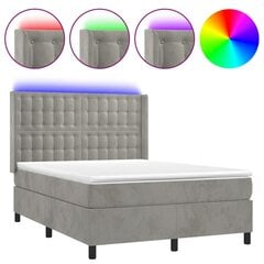vidaXL atsperu gulta ar matraci, LED, gaiši pelēks samts, 140x190 cm цена и информация | Кровати | 220.lv