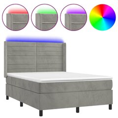 vidaXL atsperu gulta ar matraci, LED, gaiši pelēks samts, 140x190 cm цена и информация | Кровати | 220.lv