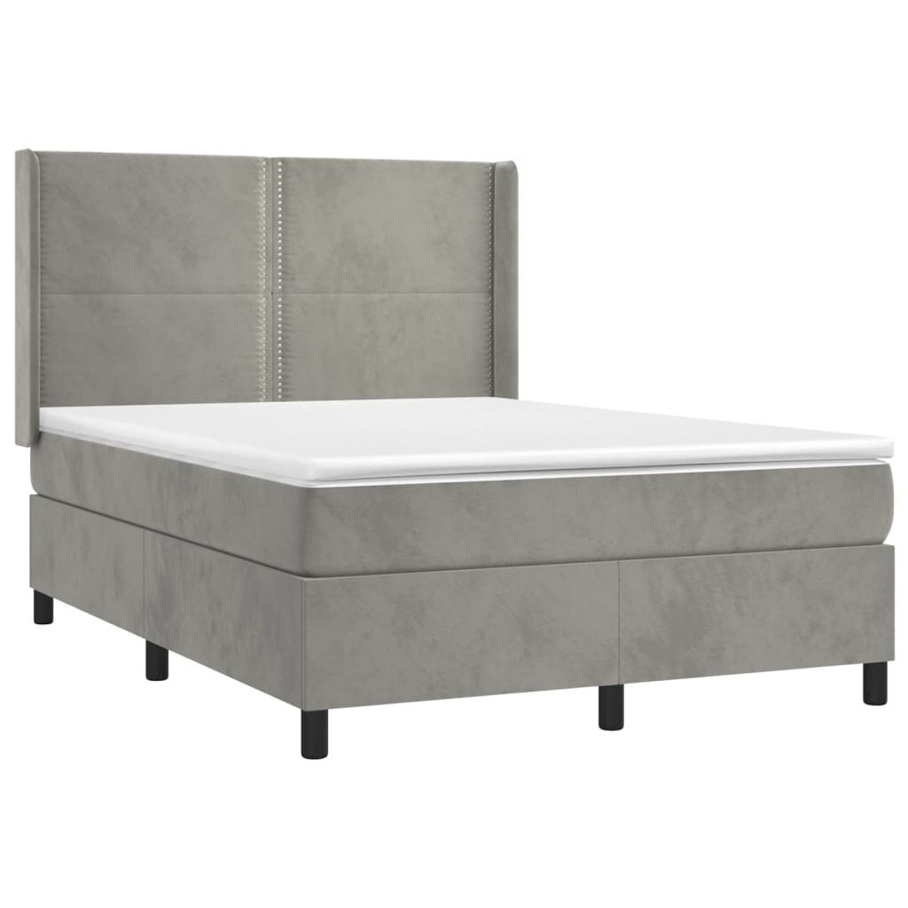 vidaXL atsperu gulta ar matraci, LED, gaiši pelēks samts, 140x190 cm цена и информация | Gultas | 220.lv