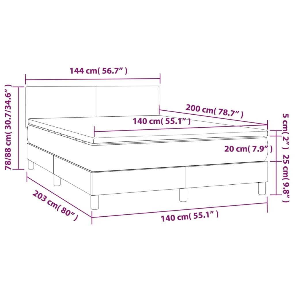 vidaXL atsperu gulta ar matraci, LED, pelēkbrūns audums, 140x200 cm cena un informācija | Gultas | 220.lv