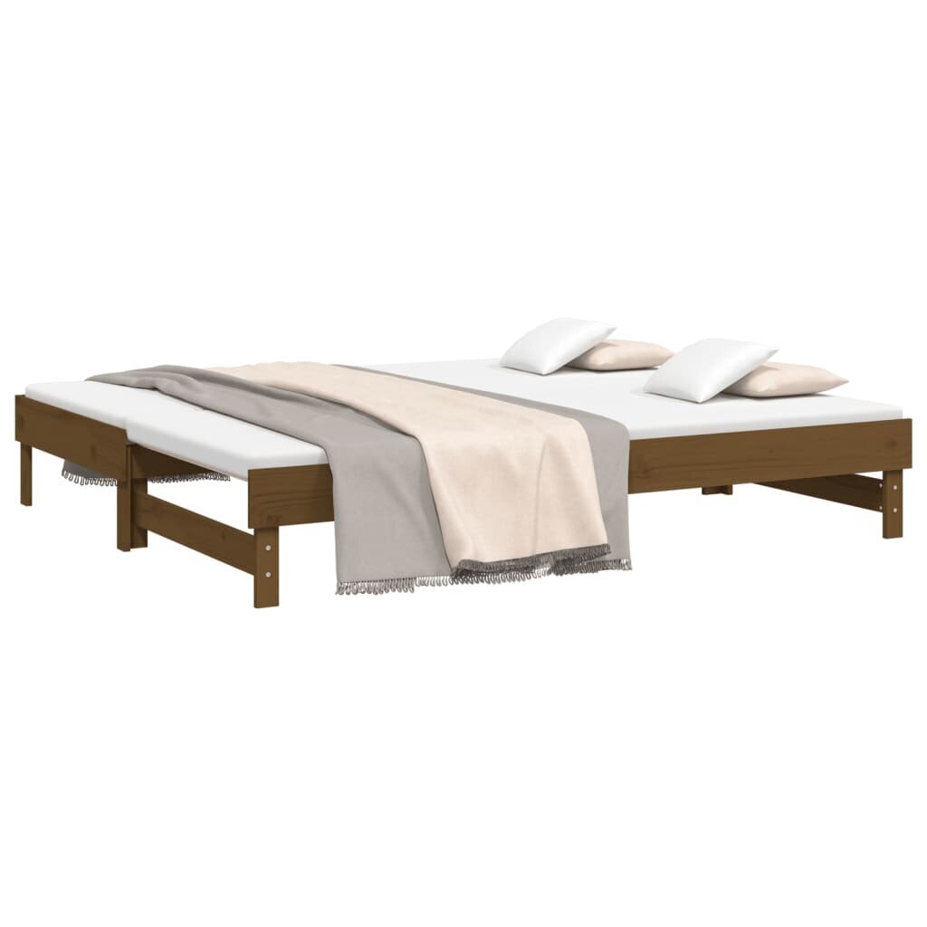 Izvelkama gulta, medus brūna, 2x(100x200)cm, priedes masīvkoks cena un informācija | Gultas | 220.lv