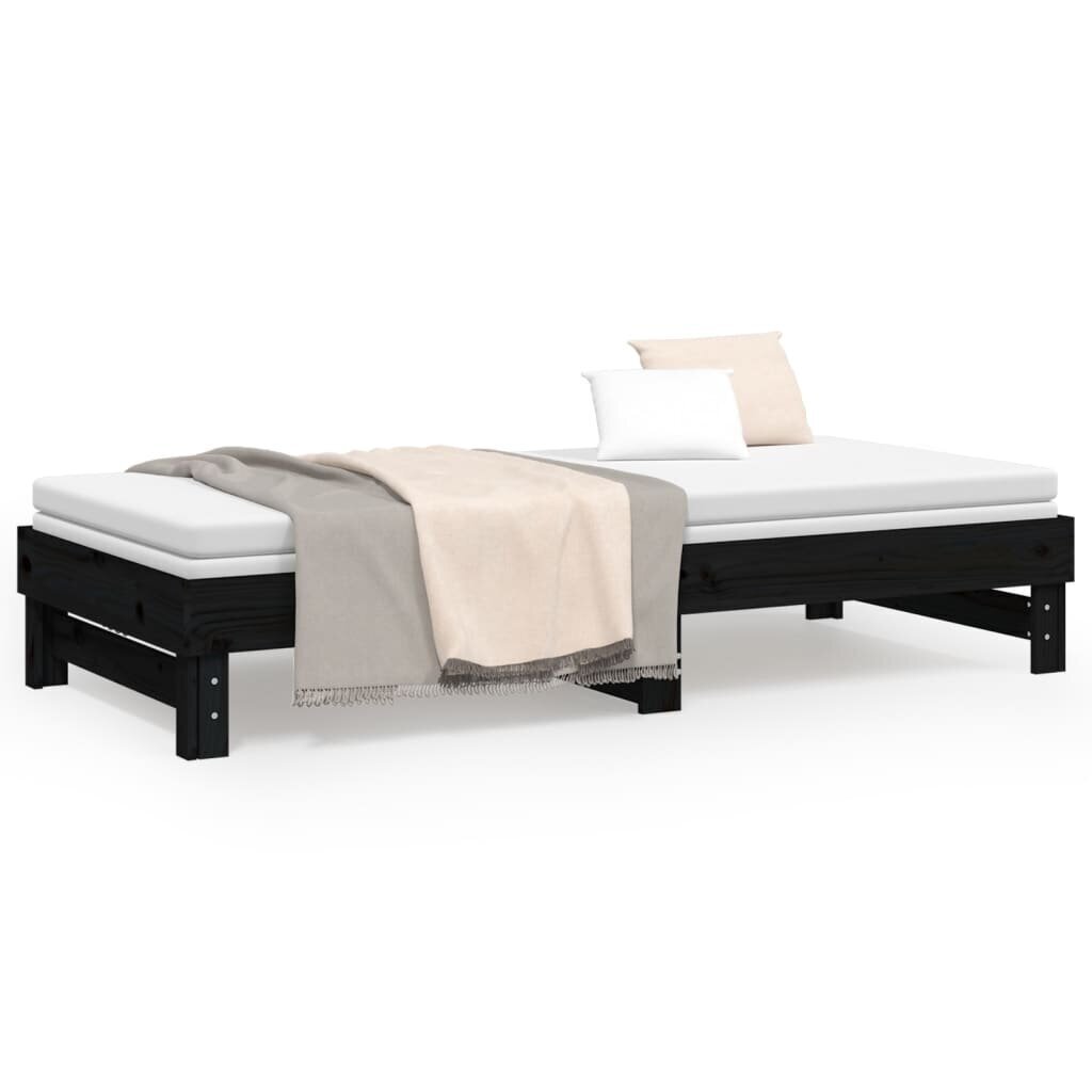 Izvelkama gulta, melna, 2x(80x200)cm, priedes masīvkoks cena un informācija | Gultas | 220.lv