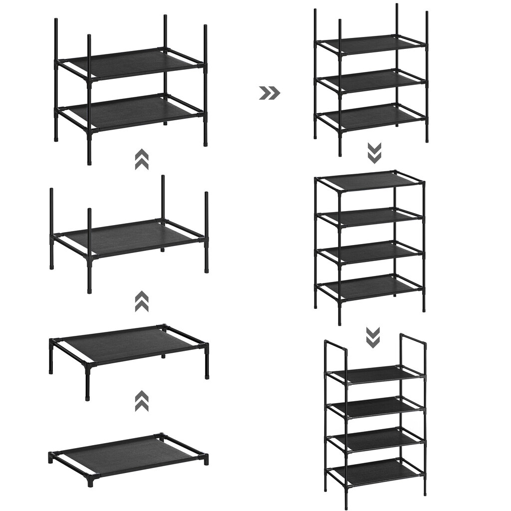 Apavu plauktu komplekts 45 x 28 x 80 cm., 2 daļas, melns cena un informācija | Apavu skapji, apavu plaukti, priekšnama soliņi | 220.lv