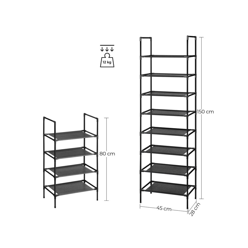 Apavu plauktu komplekts 45 x 28 x 80 cm., 2 daļas, melns cena un informācija | Apavu skapji, apavu plaukti, priekšnama soliņi | 220.lv