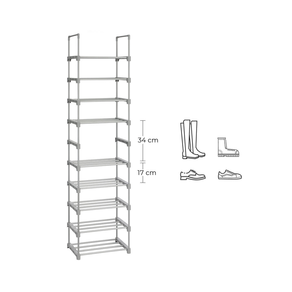 Metāla apavu skapis ar 10 nodalījumiem, pelēkā krāsā cena un informācija | Apavu skapji, apavu plaukti, priekšnama soliņi | 220.lv