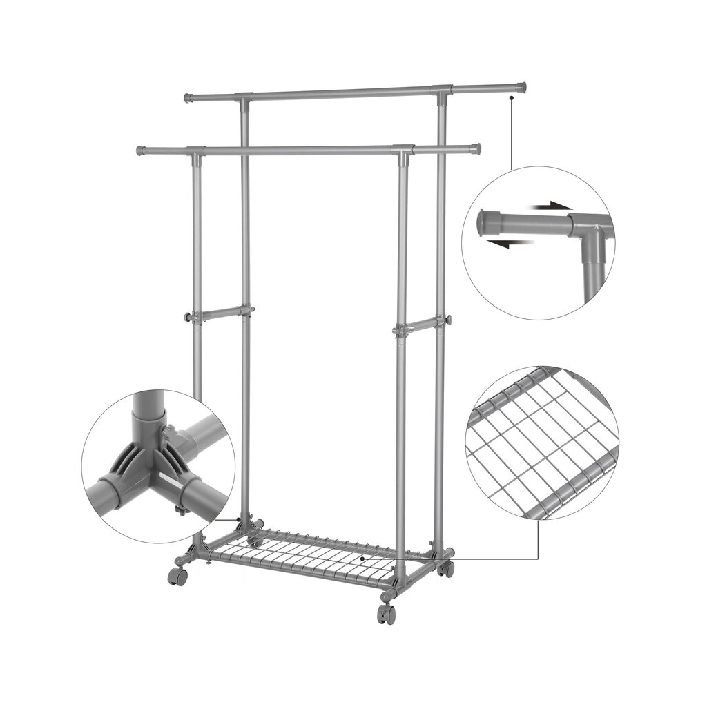 Drēbju pakaramais uz riteņiem, pelēks cena un informācija | Drēbju pakaramie | 220.lv