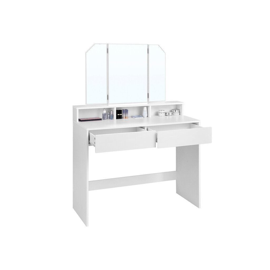 Tualetes galdiņš ar nolokāmu spoguli un 2 atvilktnēm, balts цена и информация | Kosmētikas galdiņi | 220.lv