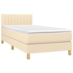vidaXL atsperu gulta ar matraci, LED, krēmkrāsas audums, 90x200 cm cena un informācija | Gultas | 220.lv