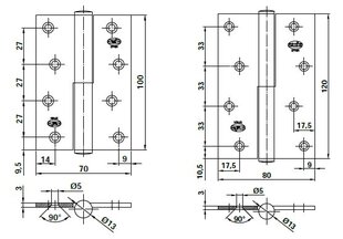 Eņģe 5007B, 120*80*3mm, D-kreisā, balta цена и информация | Дверные петли и другие принадлежности | 220.lv