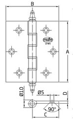 Петля 1008, 120*80*3мм, универсальная, хромированная цена и информация | Дверные петли и другие принадлежности | 220.lv