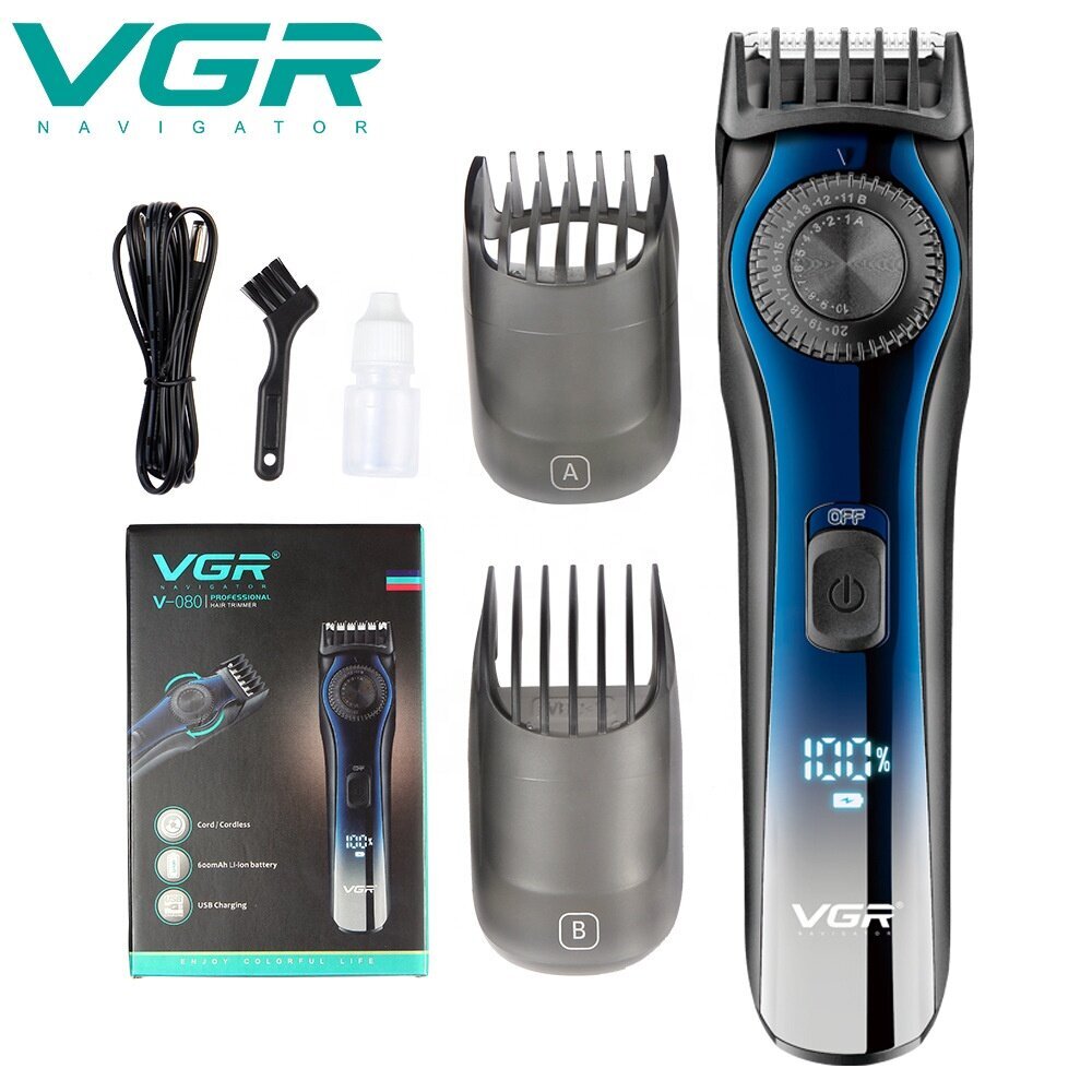 VGR V-080 regulējama bārdas un matu griezuma mašīna, bārda, ķermeņa griešanas līdzeklis, skuveklis ar LCD ekrānu cena un informācija | Matu griežamās mašīnas | 220.lv
