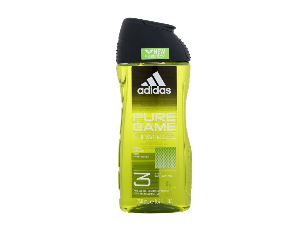 Dušas želeja vīriešiem Adidas Pure Game 3in1, 250 ml cena un informācija | Dušas želejas, eļļas | 220.lv